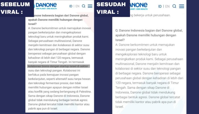 Saat Danone Diduga Hapus Diam-Diam Afiliasi dengan Israel dari Situs Resmi